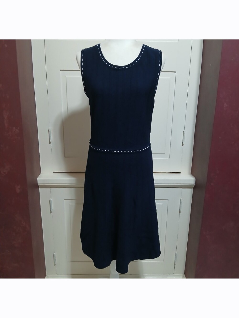 Banana Republic Size S Navy Blue Knit Stretchy Fit & Flare Sleeveless Midi Dress